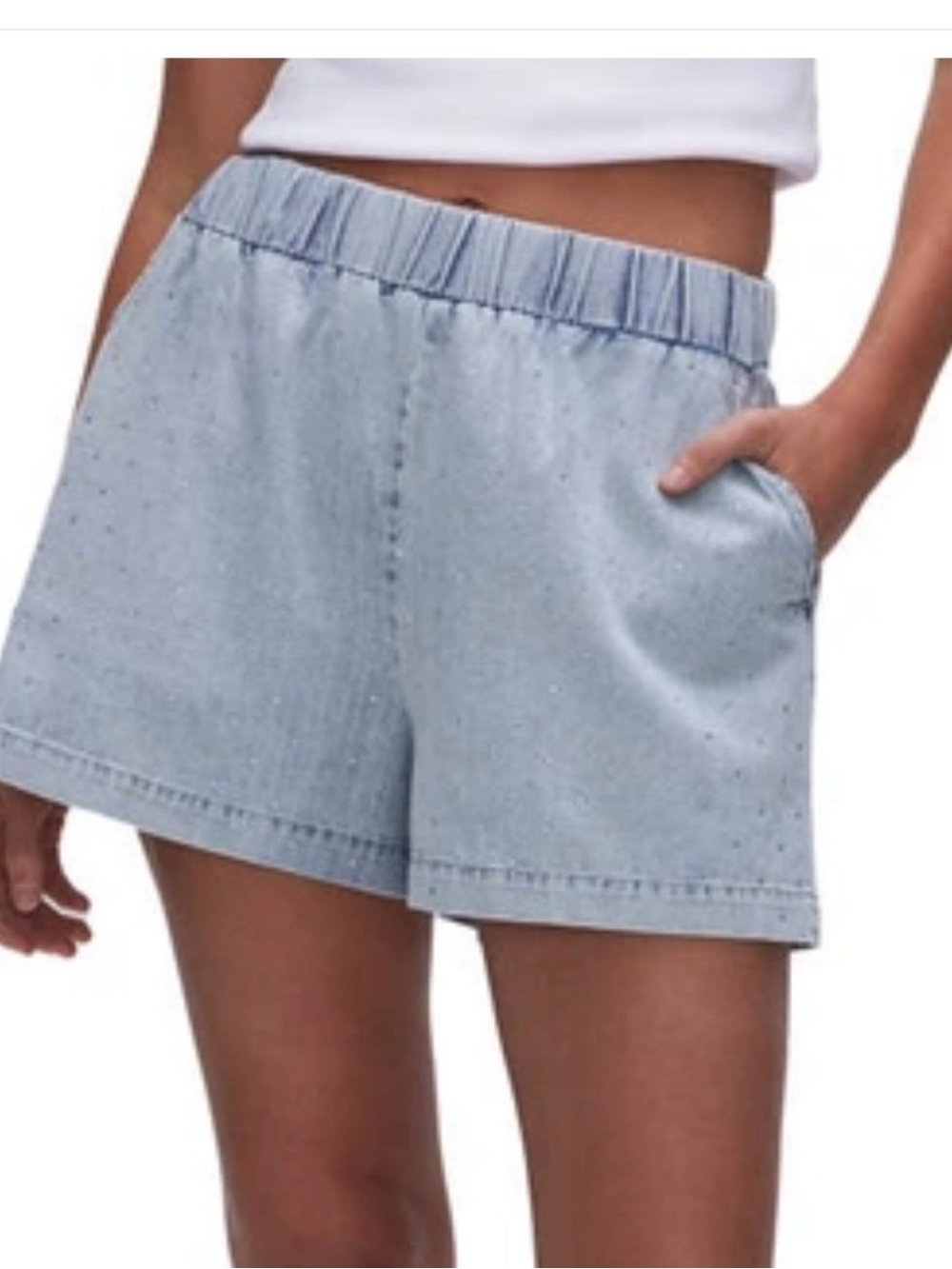 Good American Light Blue Embellished Pull on Shorts  Size 1 New